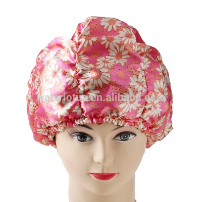 Eco-friendly waterproof satin and peva shower cap bath cap for women